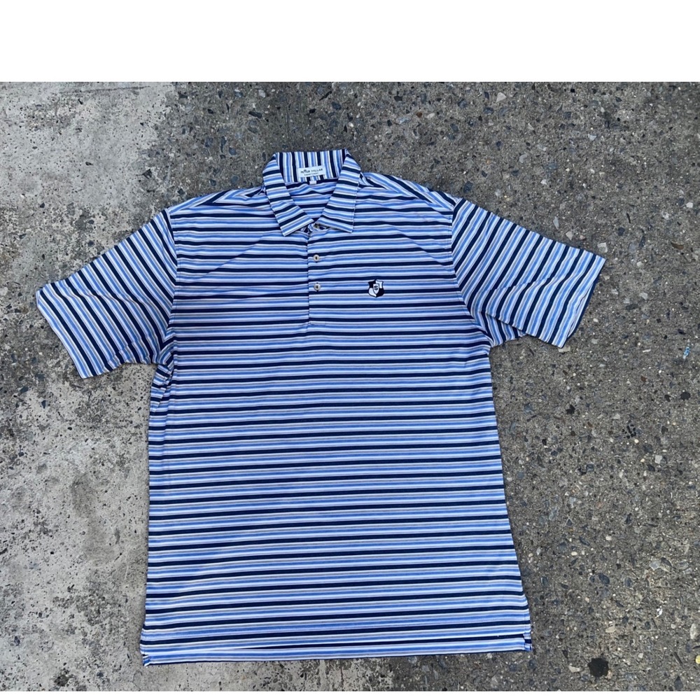 Peter Millar Summer Comfort Polo Shirt Mens Large Blue Striped Golf Performance